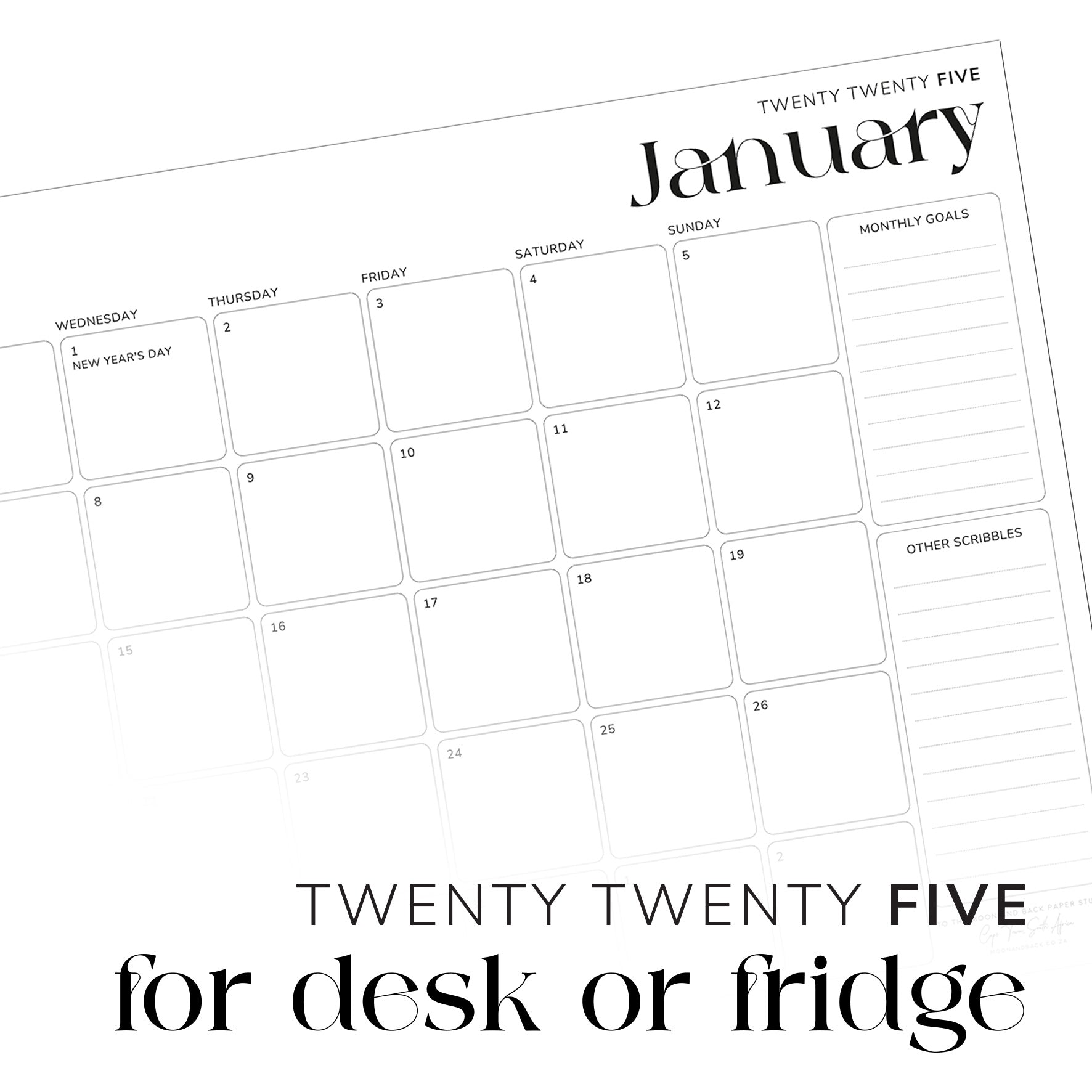 2025 Desk / Fridge Calendar To the Moon & Back Paper Studio