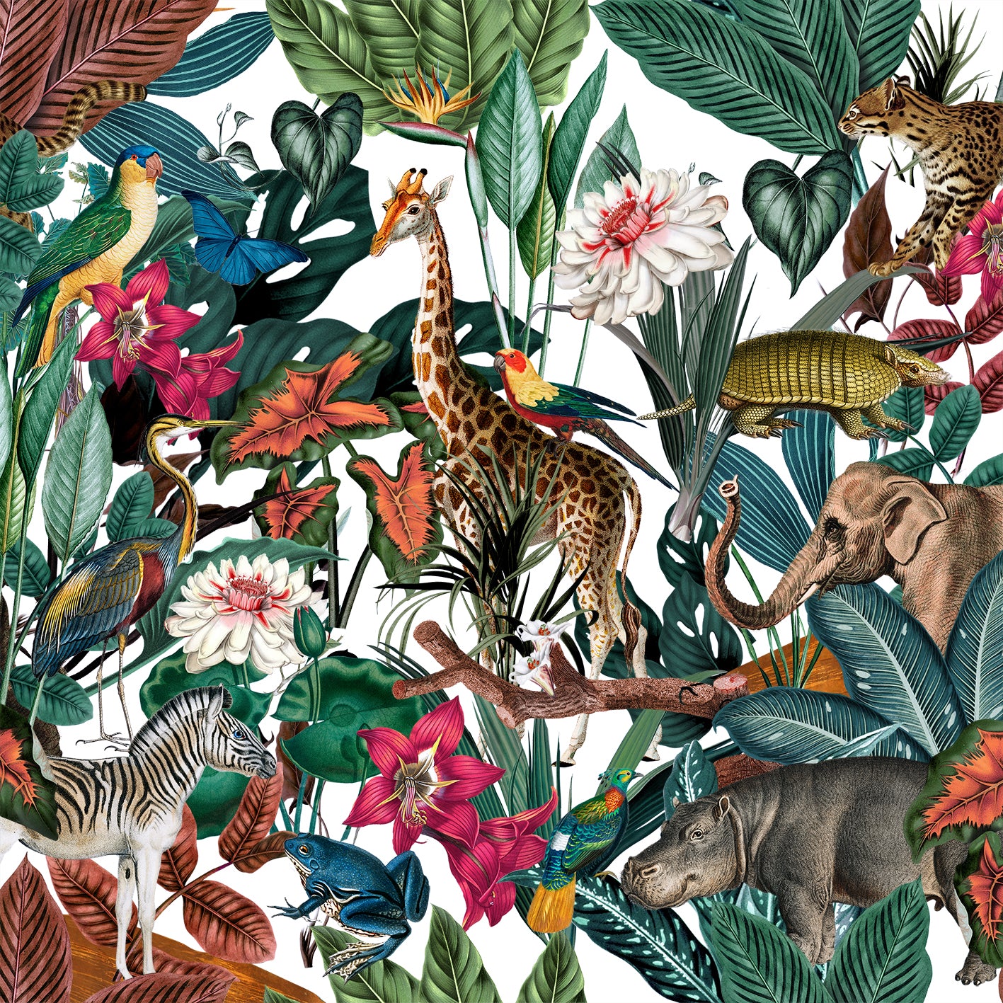 FABRIC BY THE METRE ~ Jungle Wild White