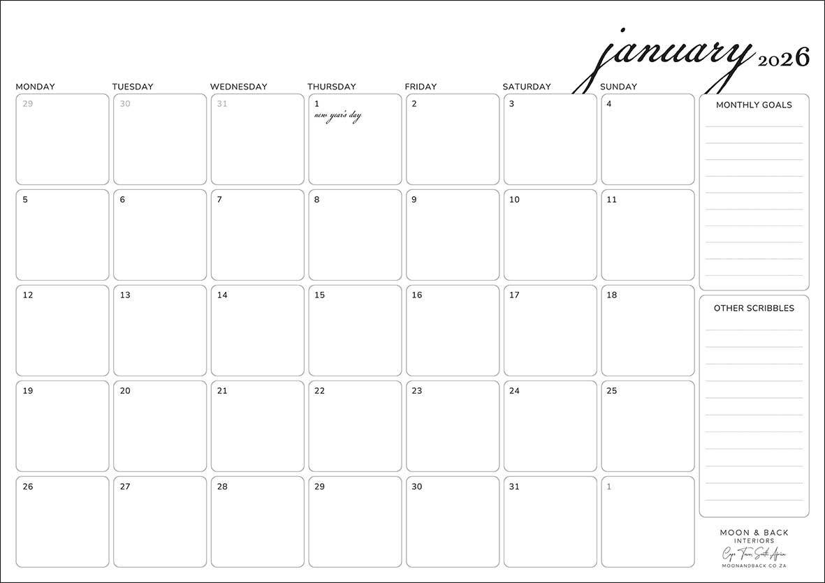 2026 Desk / Fridge Calendar