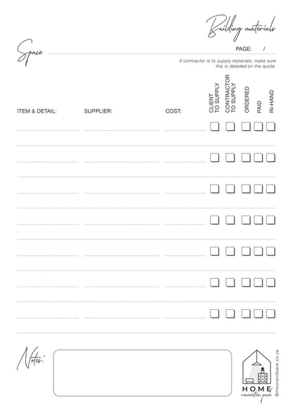 Home Renovation Planner ~ Free to print at home