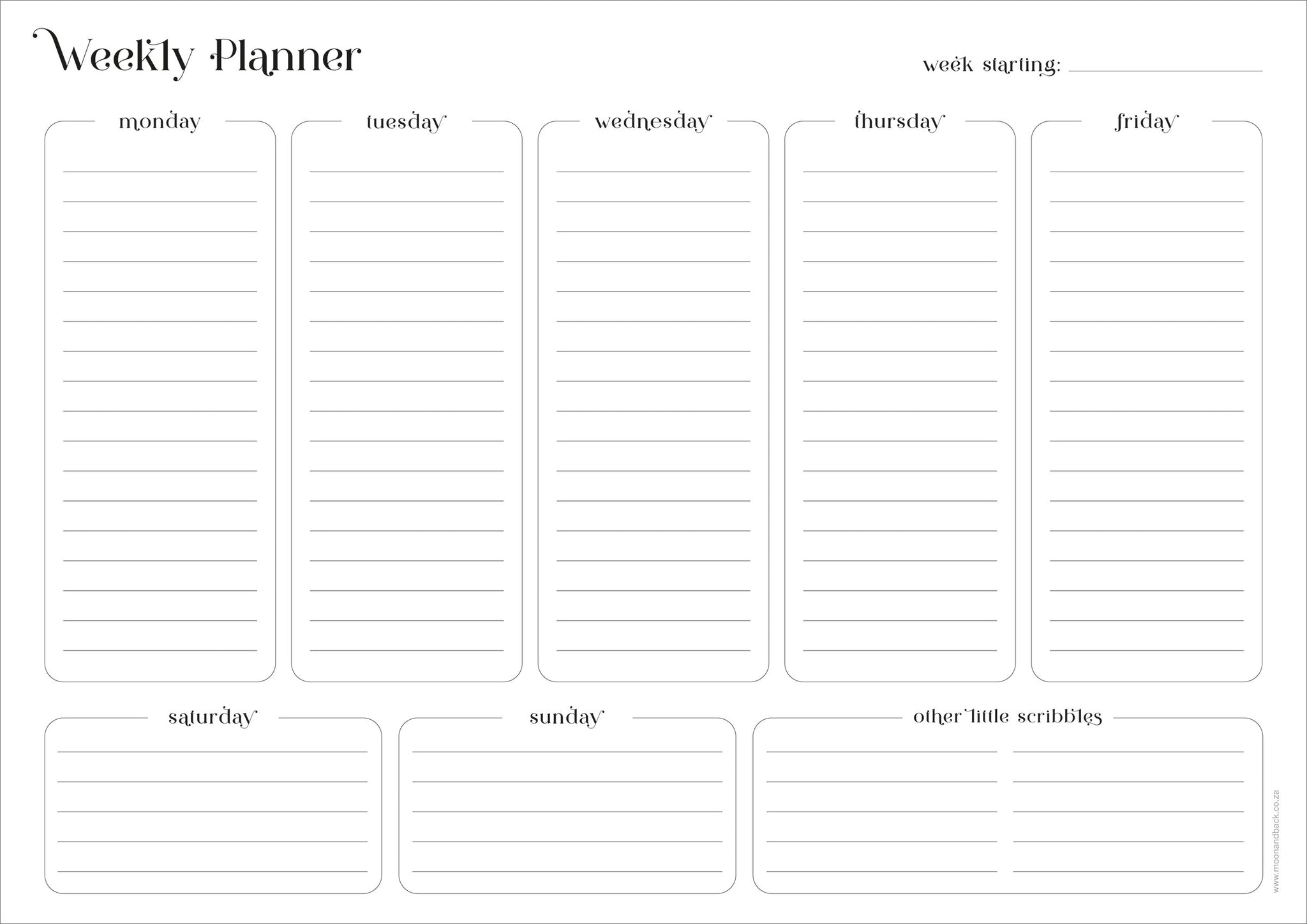 Weekly Planner – To the Moon & Back Paper Studio